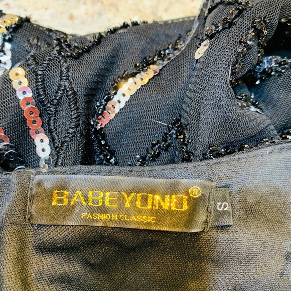 Babeyond Black Dress Flapper Fringe Silver Sequins Small 1920's Gatsby Bling - Picture 13 of 14